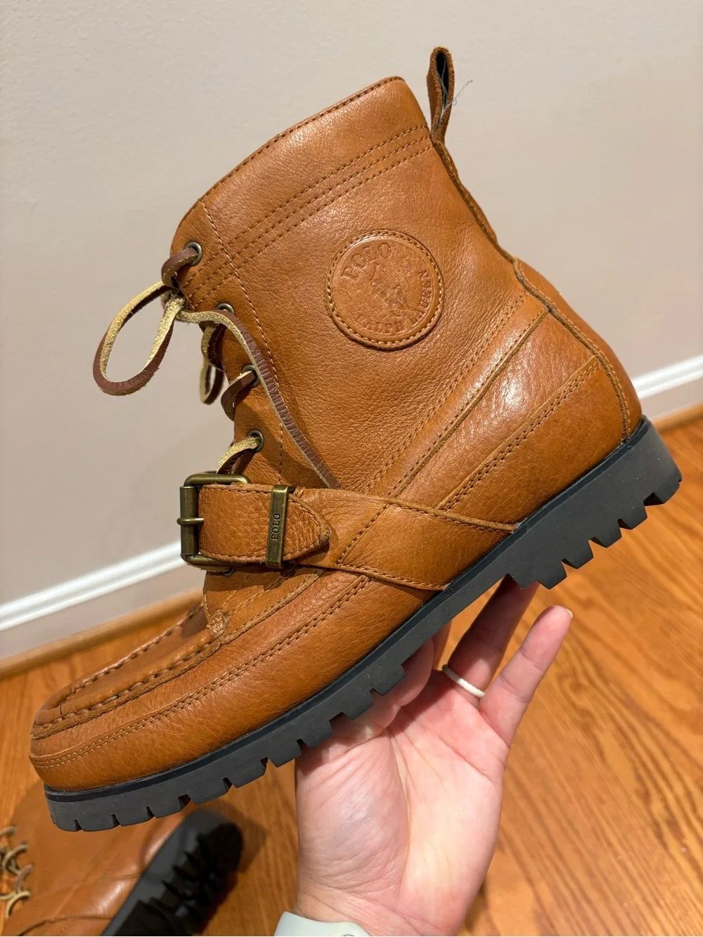 Polo Ralph Lauren Ranger Tumbled Leather Buckle Lug Sole Boots Mens Sz 9